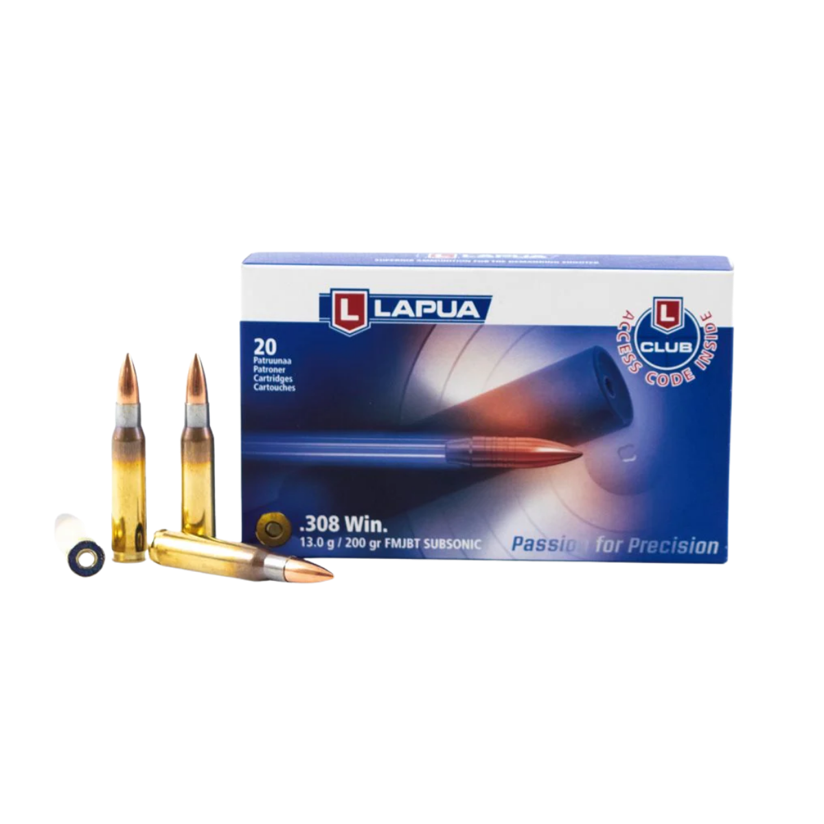 Lapua 308 Win 13g Subsonic FMJ BT