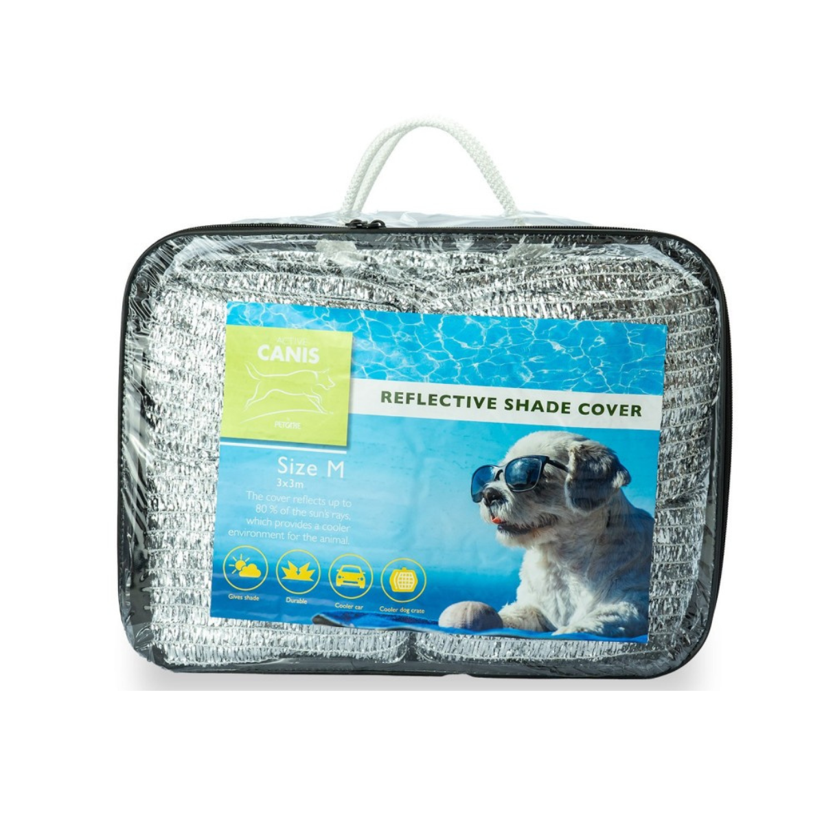 Activ Canis Silverduk 4x4 m – Reflekterande solskydd för hund